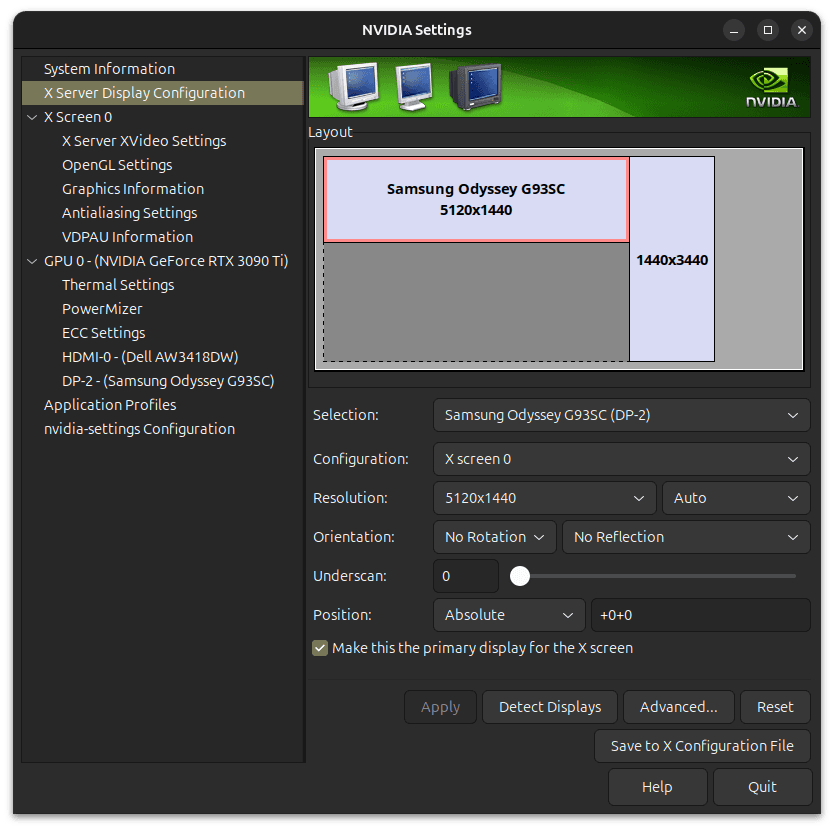 How to Save X Configuration File within Nvidia Settings on Ubuntu 24.04